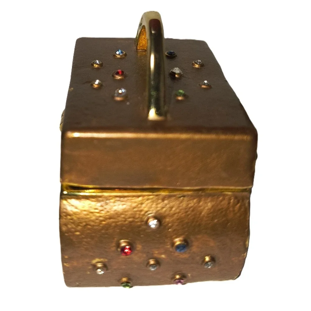 Trinket‎ Rhinestone Purse Collectible, Gold-tone, 2 x 1.5 x 1.5